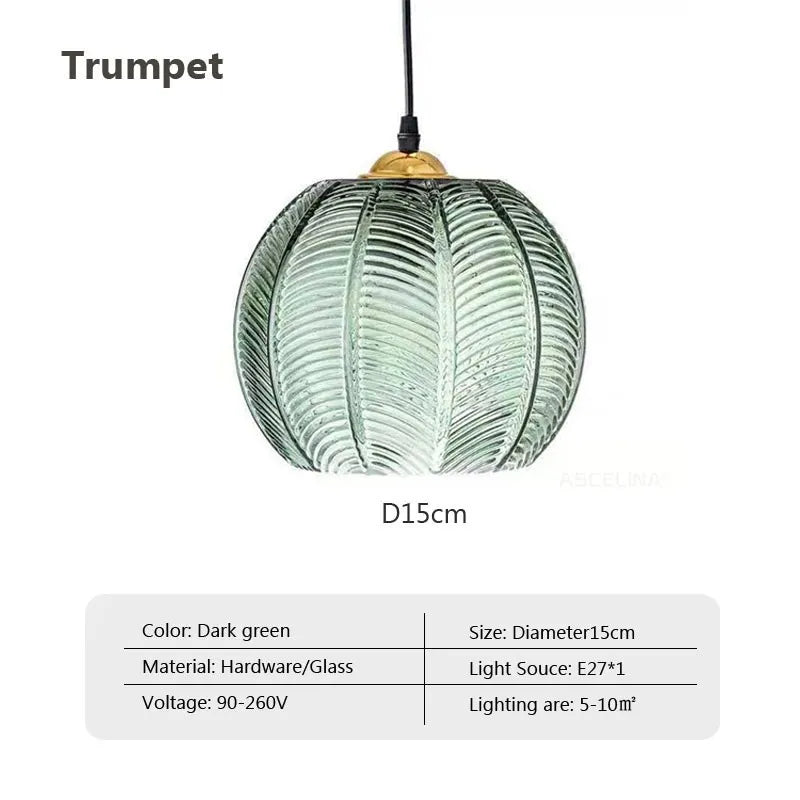 Nordic Hanglamp Glas Groen Bladmotief E27 Modern Woonkamer Slaapkamer