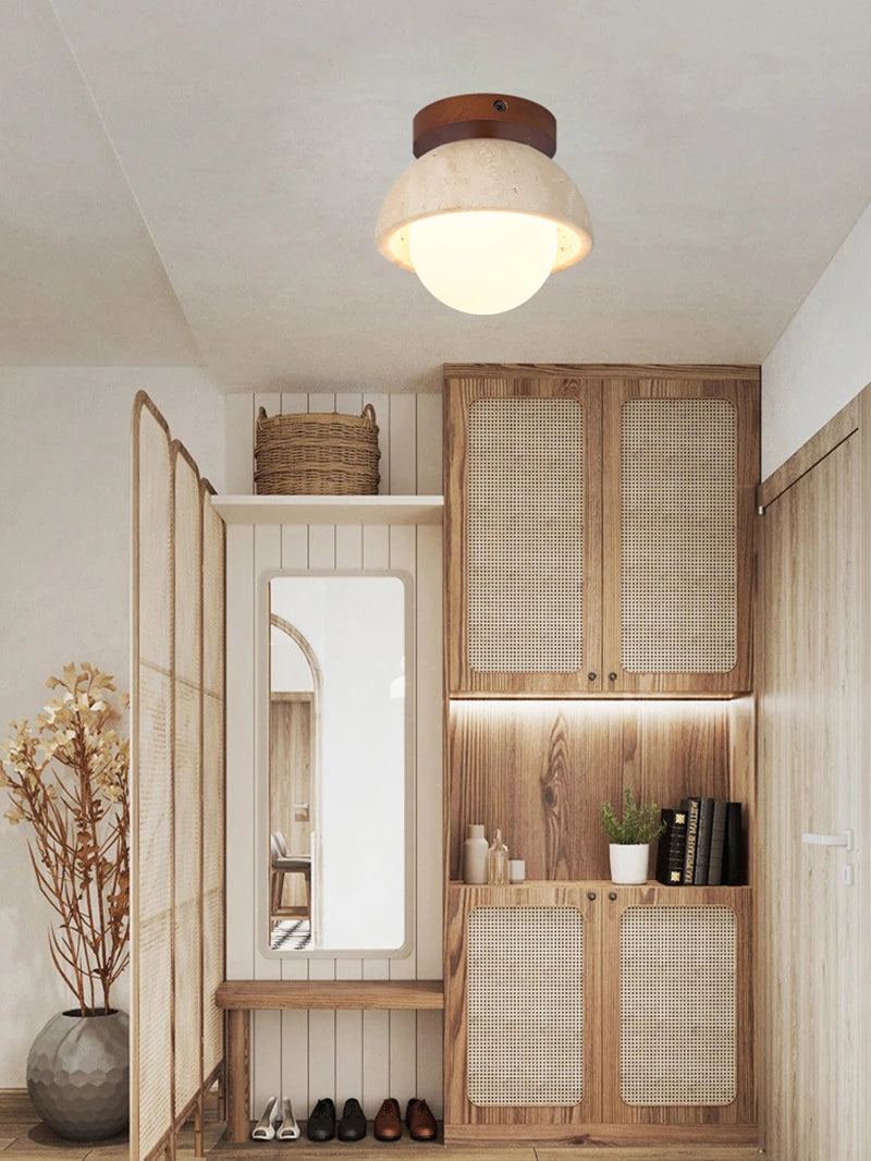 Wabi-Sabi Plafondlamp – Travertin Steen LED Ø12cm/Ø15cm