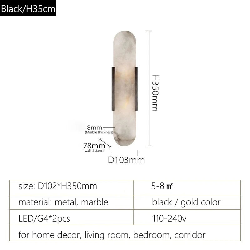Marmeren Wandlamp – Moderne LED Sconce Zwart/Goud G4 Fitting