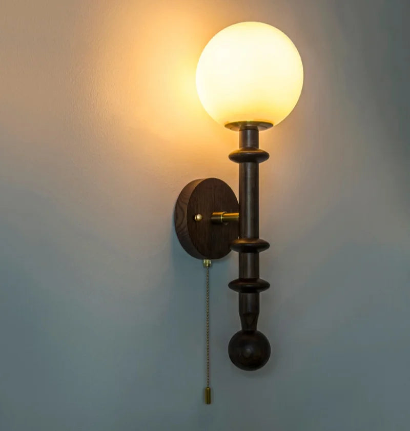 LED Wandlamp Glas & Hout – Vintage Bedlamp voor Woonkamer