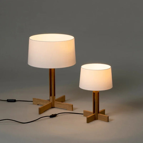 Vintage Wabi Sabi Houten Vloerlamp LED – Stoffen Kap voor Woonkamer