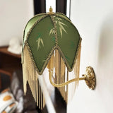 Vintage LED Wandlamp met Stoffen Kwast – Bedlamp Koperen Arm
