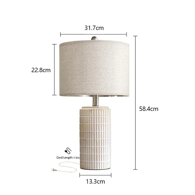 Retro Keramische Tafellamp met Stoffen Kap – LED E27 – Modern Design