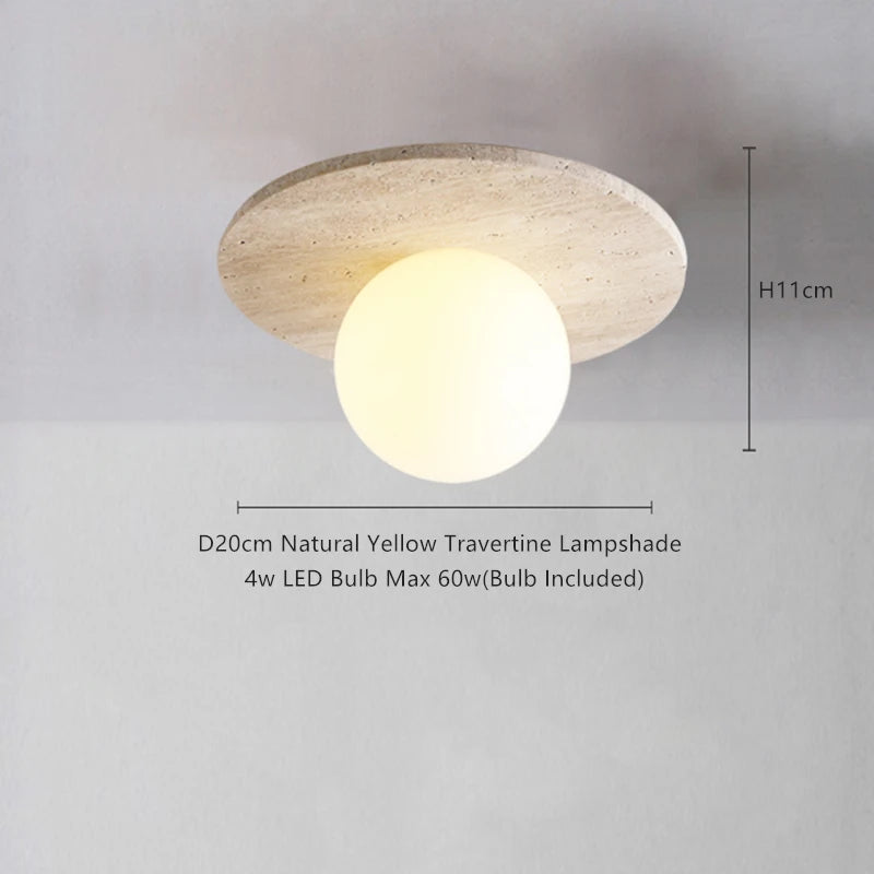 Wabi-Sabi Plafondlamp – Travertin Steen LED Ø12cm/Ø15cm