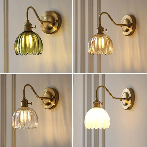 Japanse Retro Bloem Glazen Wandlamp E27 LED Bedlamp Modern Nordic