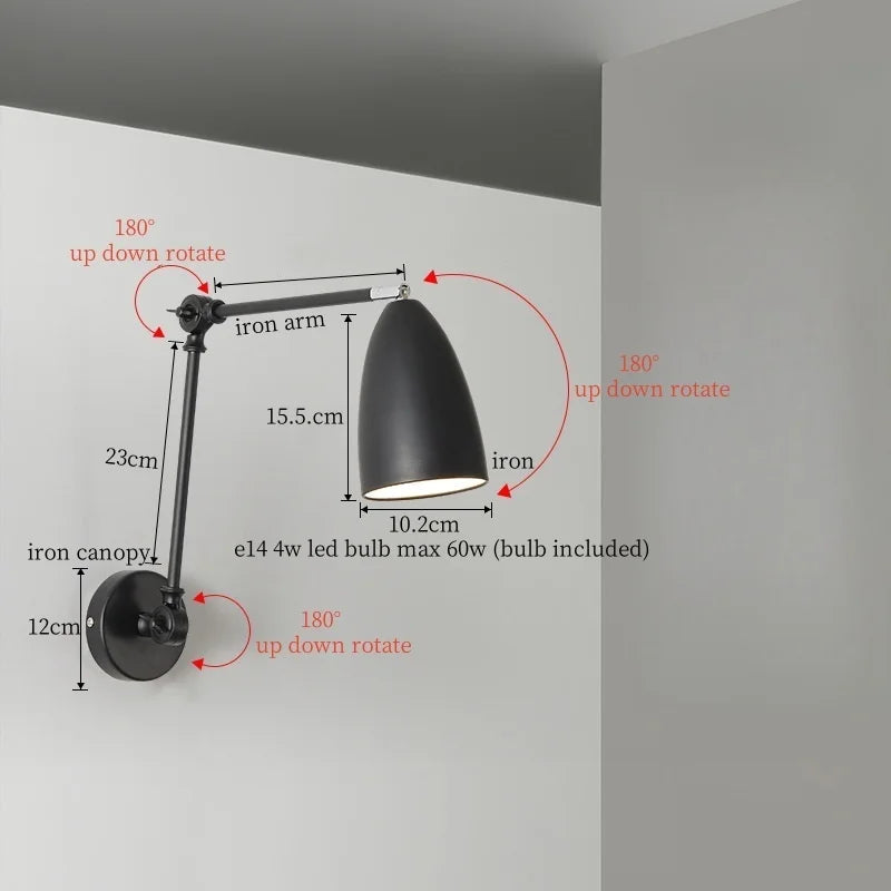 Nordic LED Wandlamp met Lange Arm – Minimalistische Bedlamp Loft
