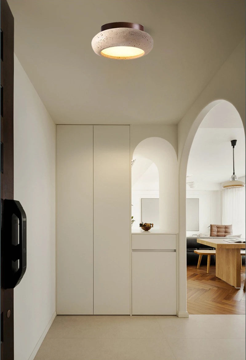 Wabi-Sabi Plafondlamp – Travertin Steen LED Ø12cm/Ø15cm