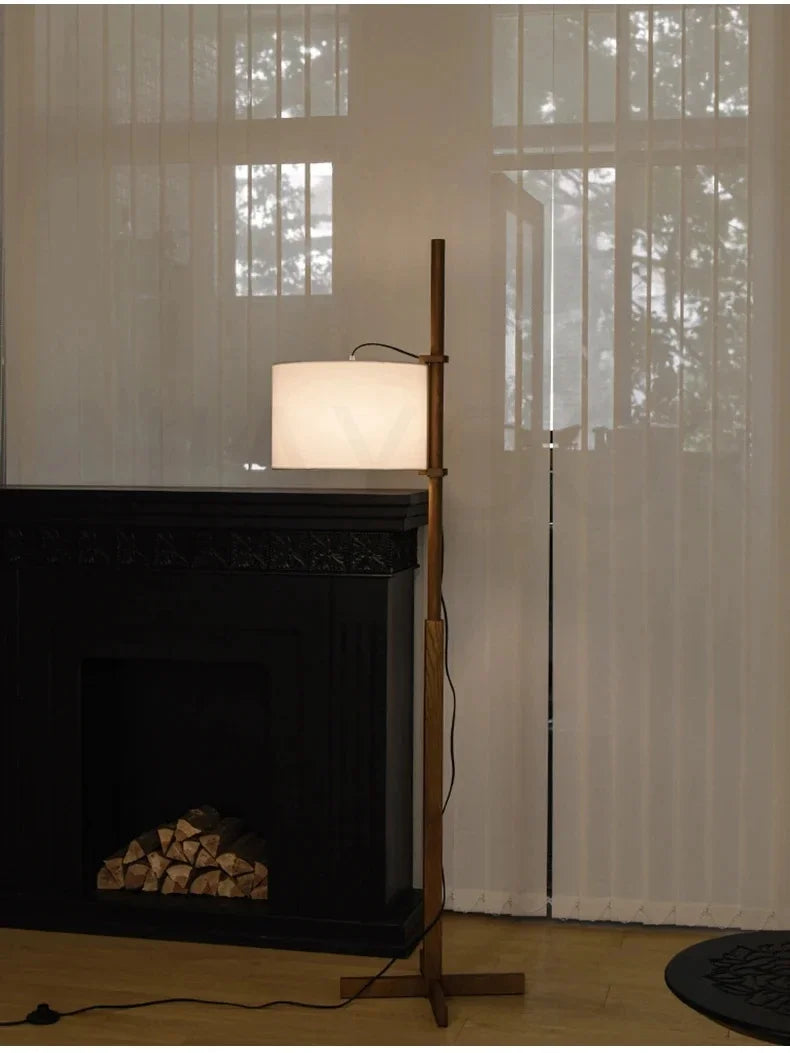 Retro Walnoot Houten Vloerlamp LED – Verstelbaar voor Woon- & Slaapkamer
