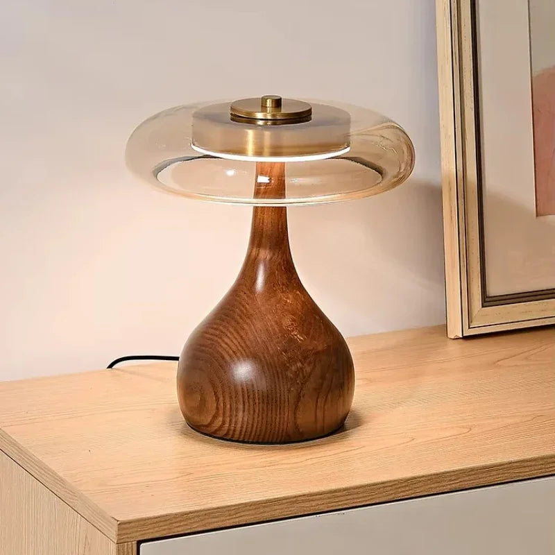 Retro Franse Tafellamp LED Glas & Hout Voor Slaapkamer & Studie