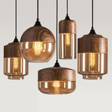 Nordic LED Hanglamp Glas & Hout – Moderne Plafondlamp E27
