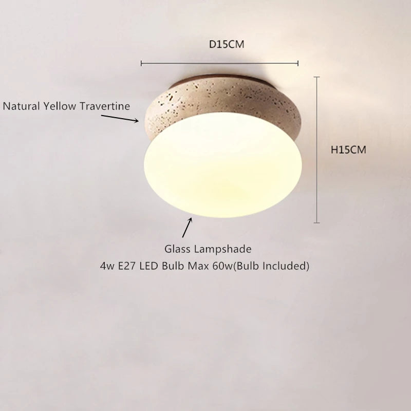 Wabi-Sabi Plafondlamp – Travertin Steen LED Ø12cm/Ø15cm