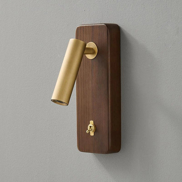 Wandlamp met Schakelaar – Hout & Messing, Goud/Zilver, E27 LED