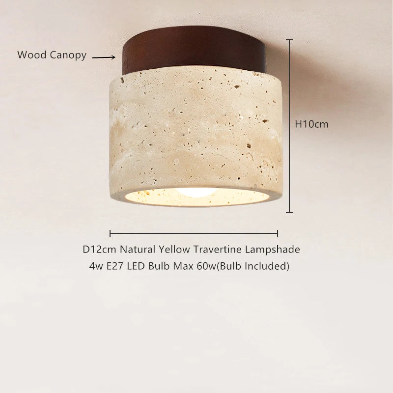 Wabi-Sabi Plafondlamp – Travertin Steen LED Ø12cm/Ø15cm