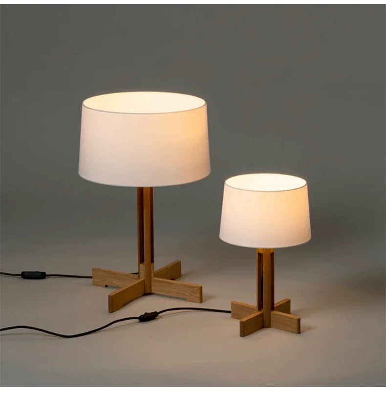 Vintage Wabi Sabi Houten Vloerlamp LED – Stoffen Kap voor Woonkamer