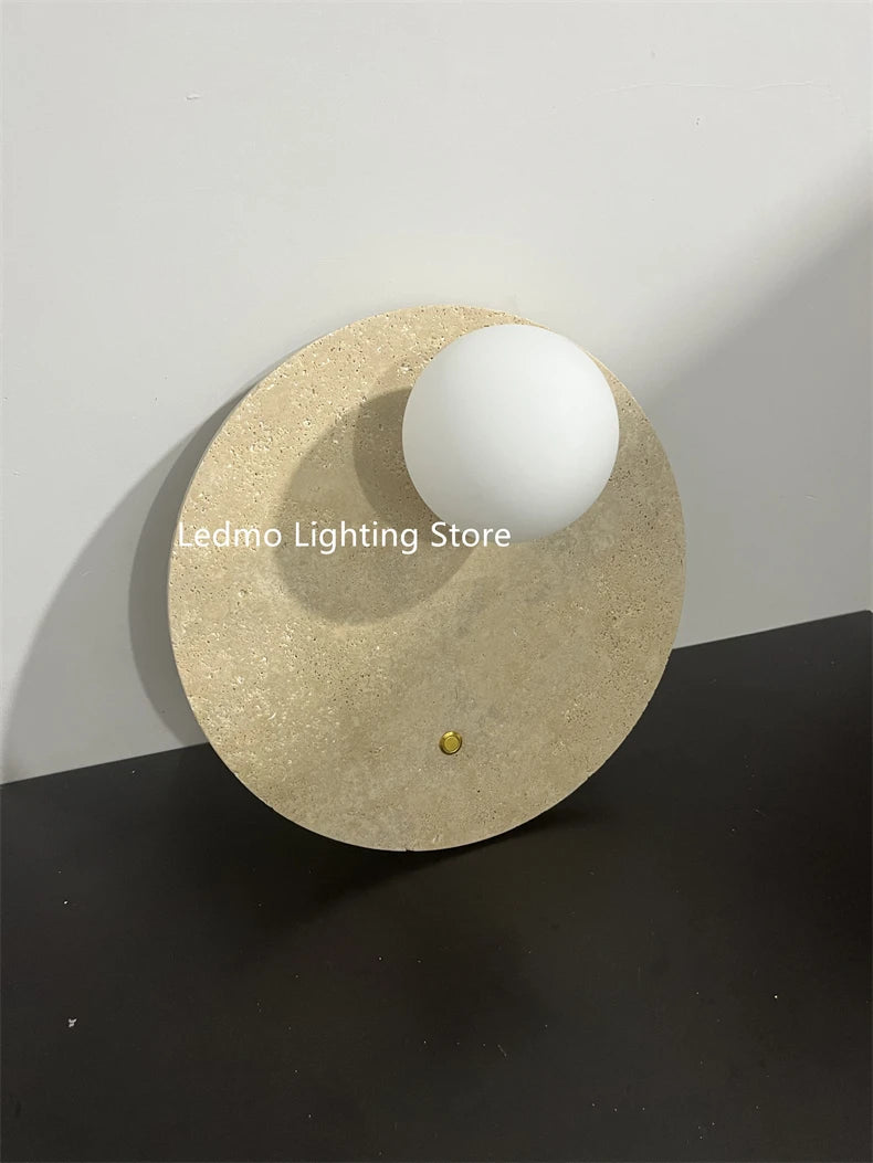 Travertin Wandlamp met Glazen Bol – Natuursteen G9 LED Sconce