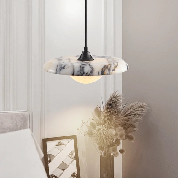 Zwarte Ronde Natuursteen Hanglamp – LED Plafondlamp 25cm