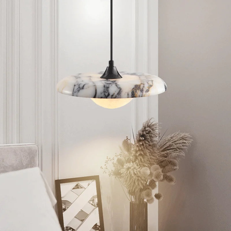 Zwarte Ronde Natuursteen Hanglamp – LED Plafondlamp 25cm