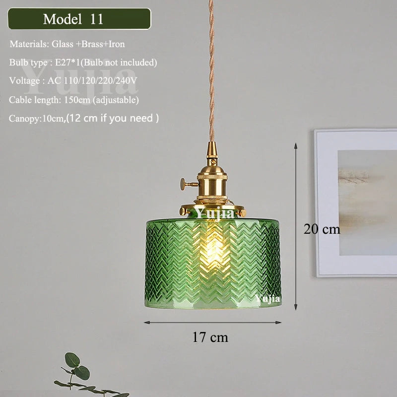Groene Glazen Hanglamp – Vintage Moderne Plafondlamp E27