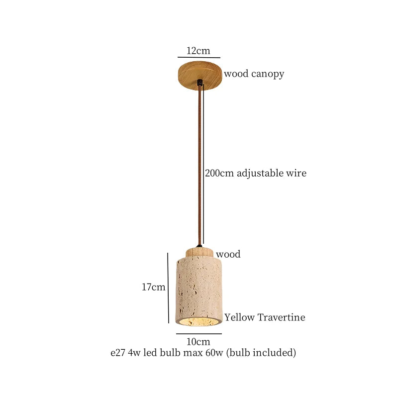 Mid Century LED Hanglamp Hout & Geel Travertijn – Modern Design