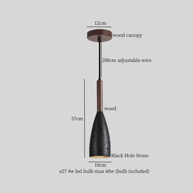 Nordic Houten Steen LED Hanglamp – Zwart/Geel – Modern Design