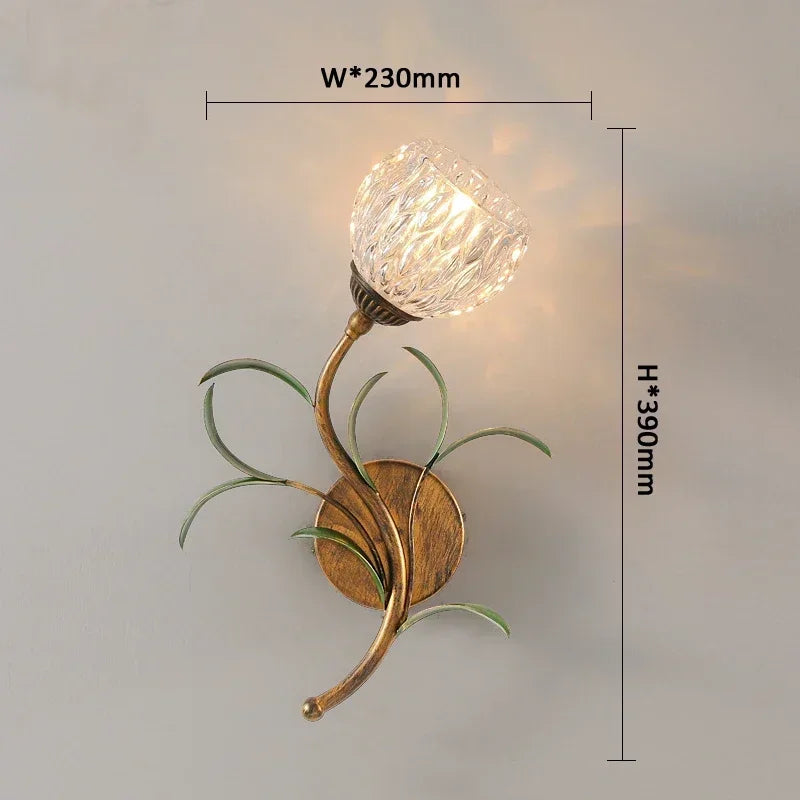 Franse Bloem Wandlamp – Vintage Glas & Metaal LED Bedlamp