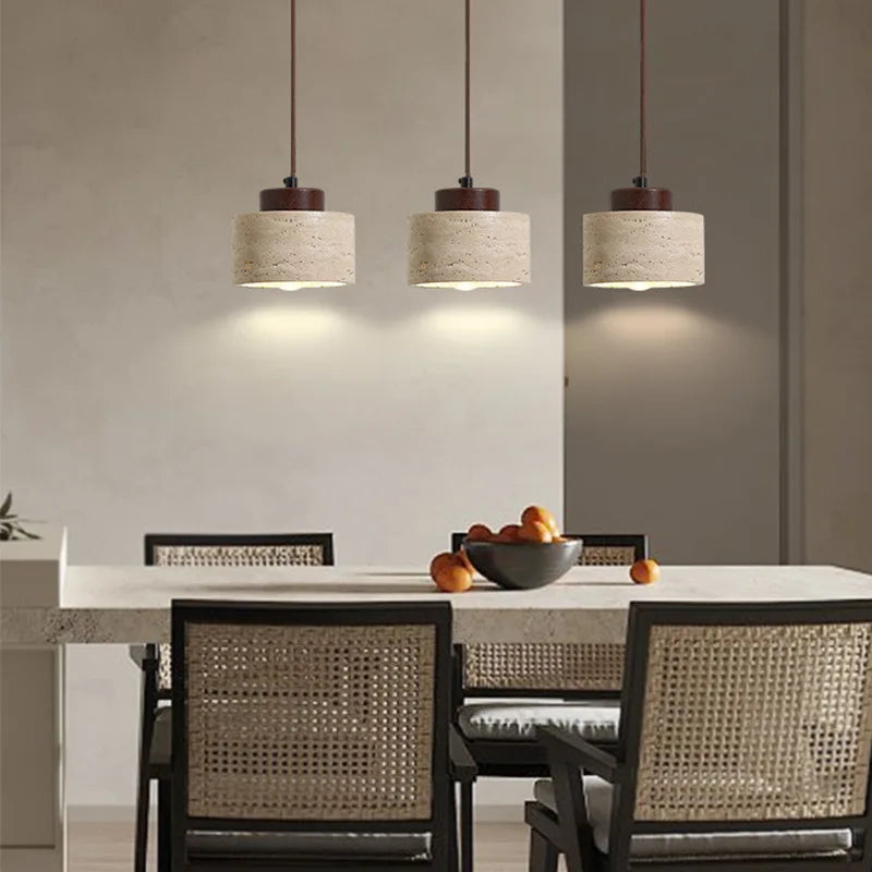 Japanse Wabi-Sabi Hanglamp – Gele Natuursteen Bedlamp Pendel E27
