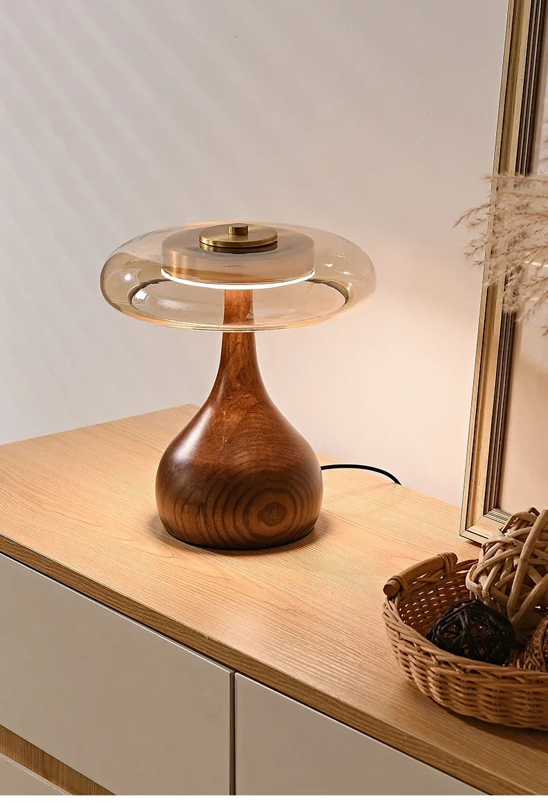 Retro Franse Tafellamp LED Glas & Hout Voor Slaapkamer & Studie