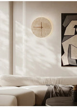 Travertin Wandlamp met Klok – LED Natuursteen Wabi-Sabi Design