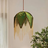 LED Hanglamp Groen/Geel Stof & Goud IJzer – Vintage Plafondlamp