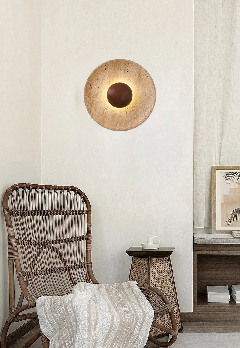 Wandlamp Natuursteen – Moderne LED Sconce met Donker Hout 25cm