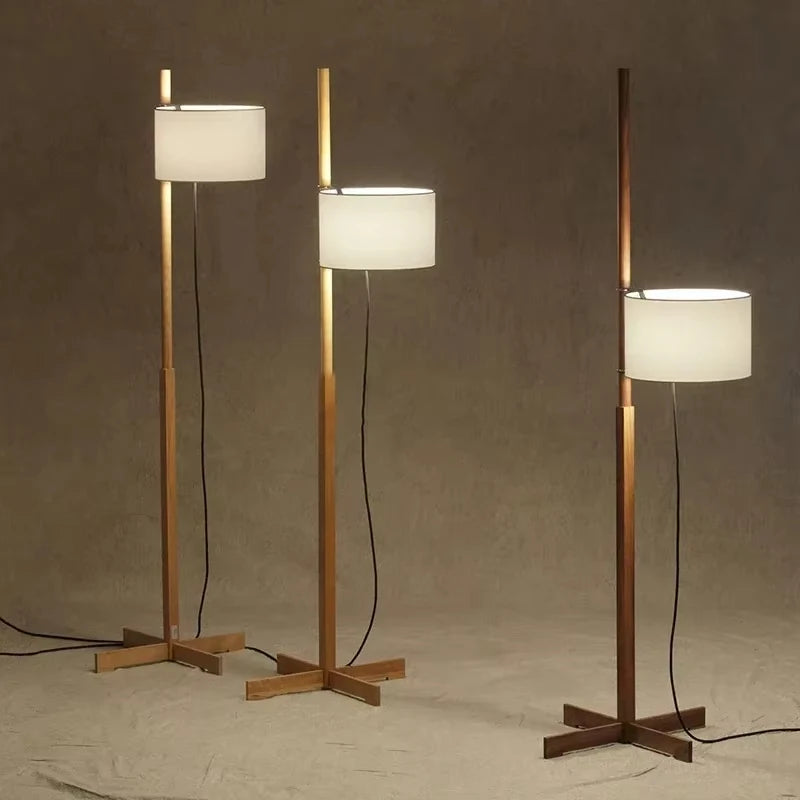 Retro Walnoot Houten Vloerlamp LED – Verstelbaar voor Woon- & Slaapkamer