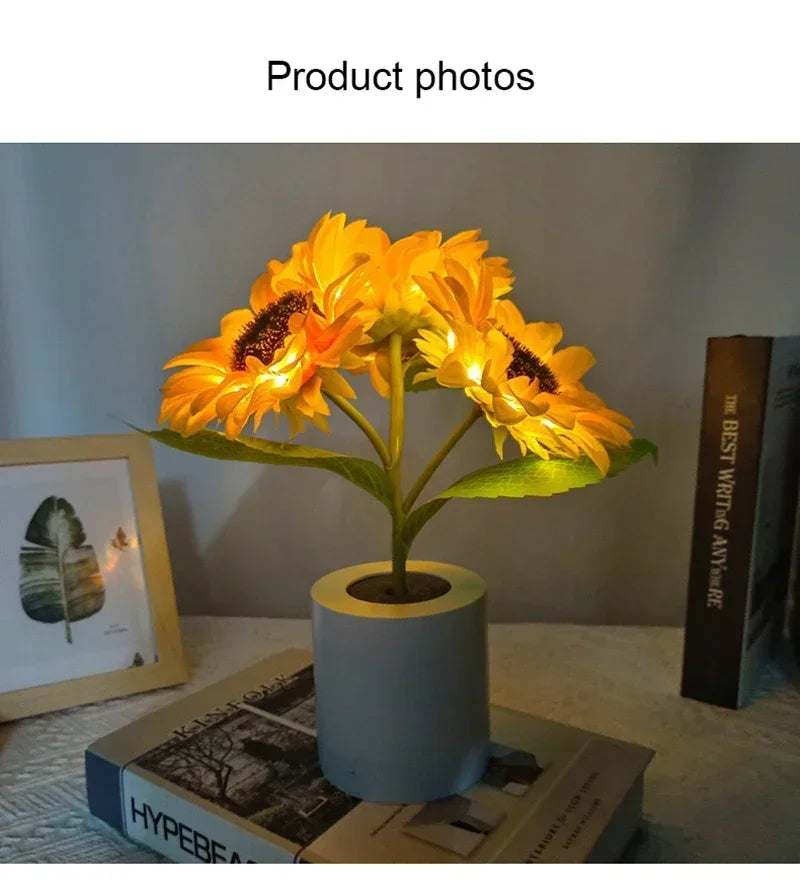 LED Zonnebloem Nachtlamp – Oplaadbare Tafellamp USB 26cm