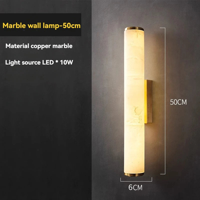 Marmeren Wandlamp – Luxe Messing LED Cilinder 30–60cm