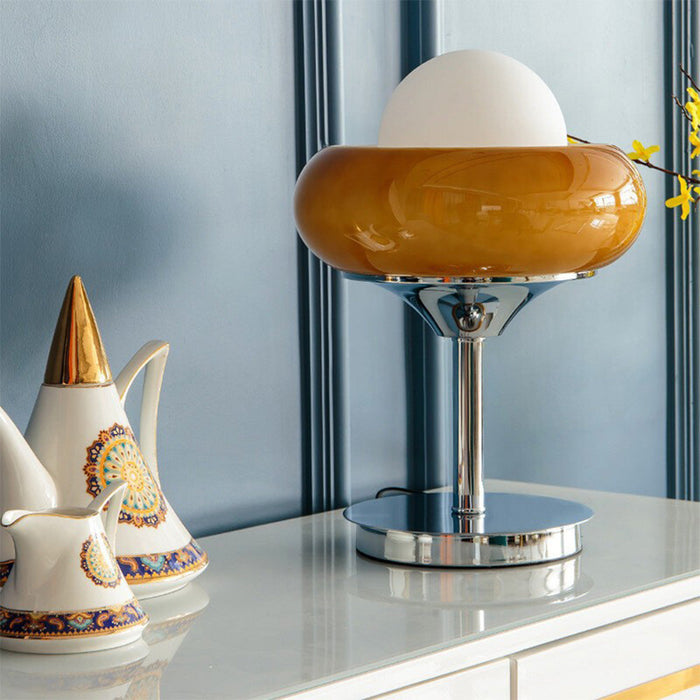 Vintage Bauhaus Glazen Gele Tafellamp
