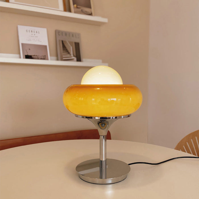 Vintage Bauhaus Glazen Gele Tafellamp